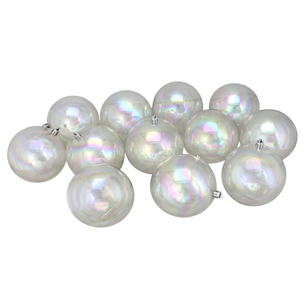 12ct. 4" Clear Iridescent Shatterproof Shiny Christmas Ball Ornaments
